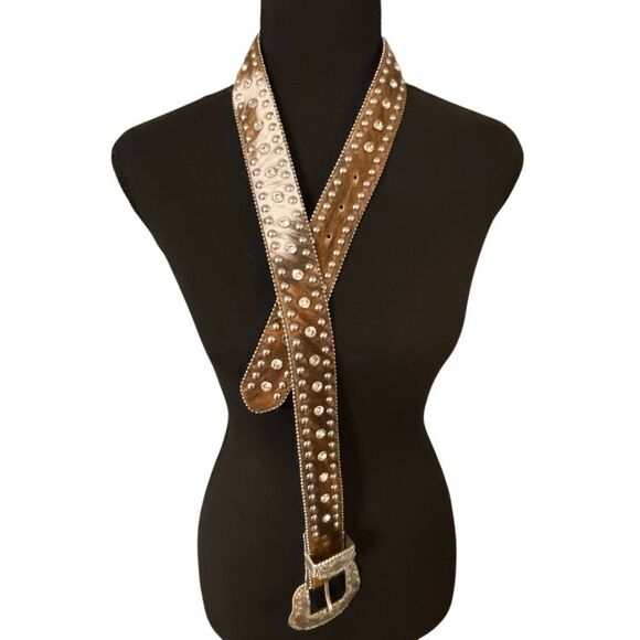 Nocona Women’s Leather/Calf Hair Rhinestone/Studs Western/Cowgirl Belt Size - Picture 2 of 14